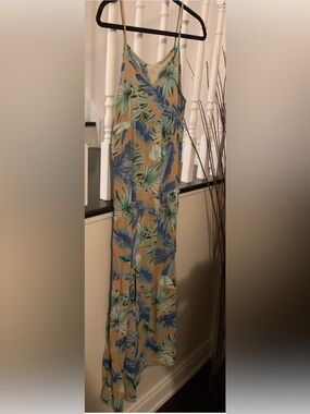 Final Touch Mustard Maxi Dress with Blue & Green Tropical Print